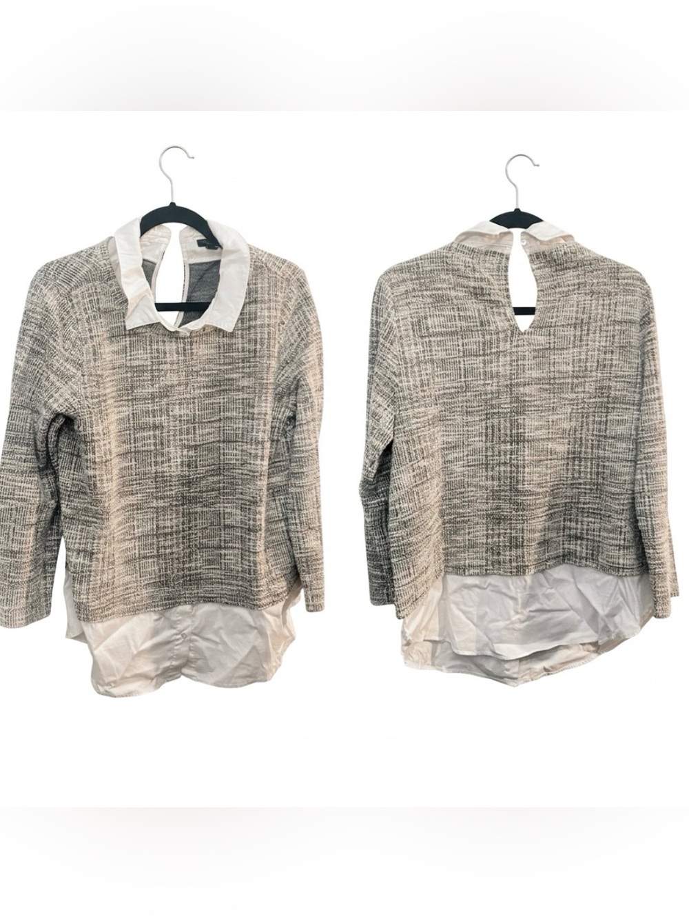 Layered Look Gray & White Women's Sweater Blouse